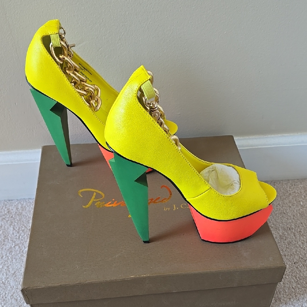 Privileged By J.C.Dossier: Vibrant Yellow, Orange and Green Platform Heels